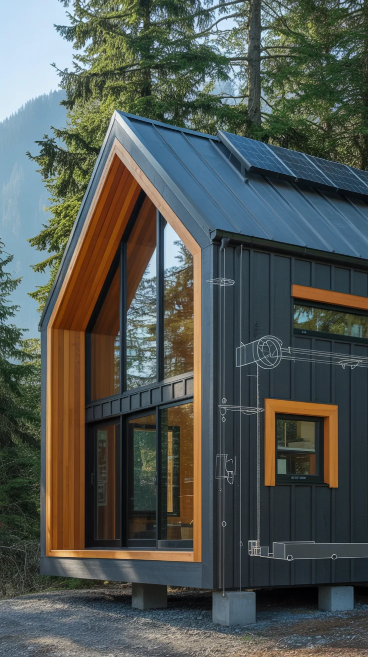 Black Cabin With Wood Accents