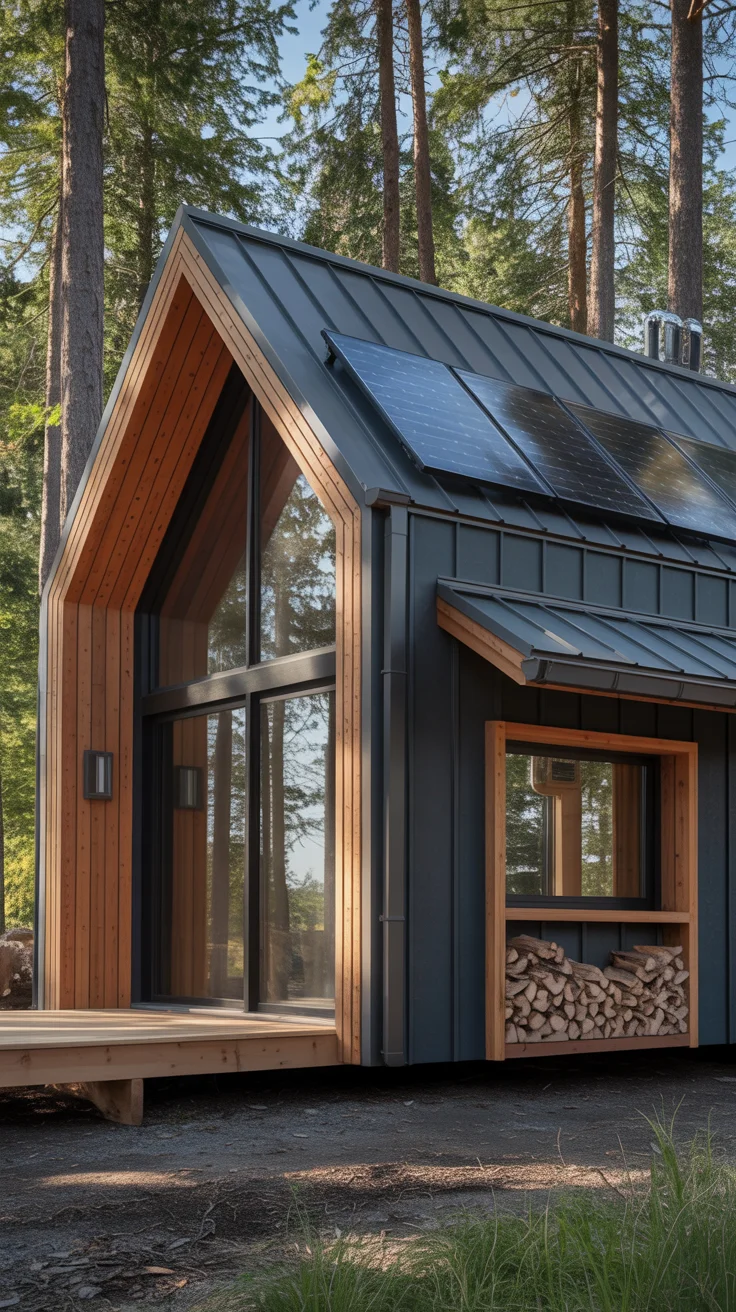 Black Cabin With Wood Accents
