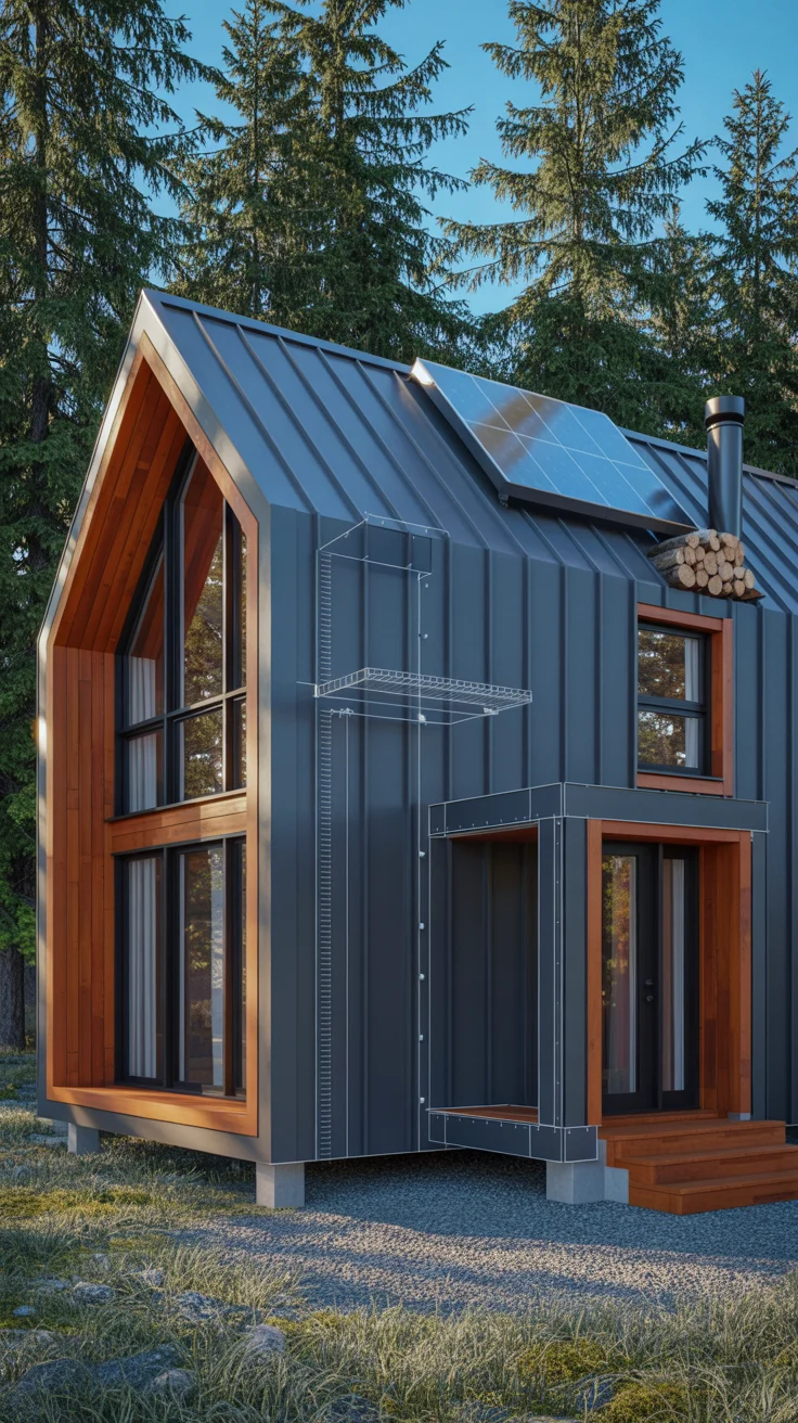 Black Cabin With Wood Accents