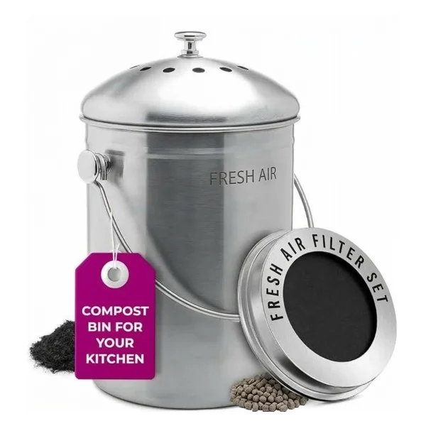 Stainless steel kitchen compost bin
